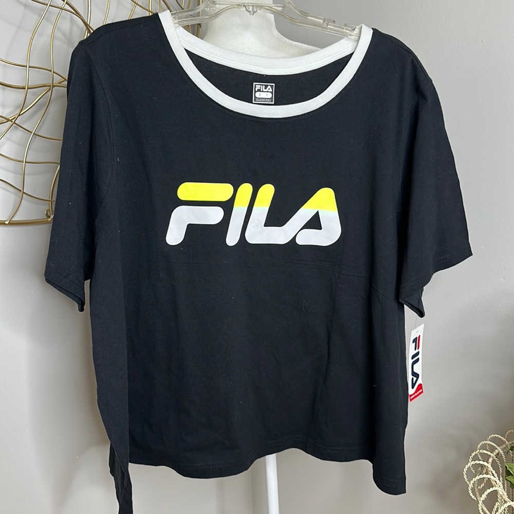 🆕NWT Single Fila Blk/Neon Yellow Women’s Plus Short Sleeve Iantha Tee, 3X